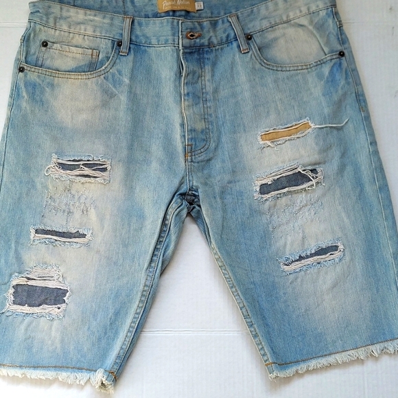 Men’s Parish Nation Distressed Denim Shorts Buttonfly Raw Hem
